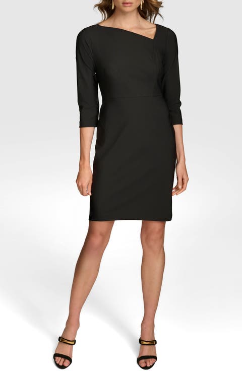 Asymmetric Neck Scuba Crepe Sheath DRess