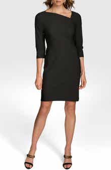 Asymmetric Neck Scuba Crepe Sheath DRess