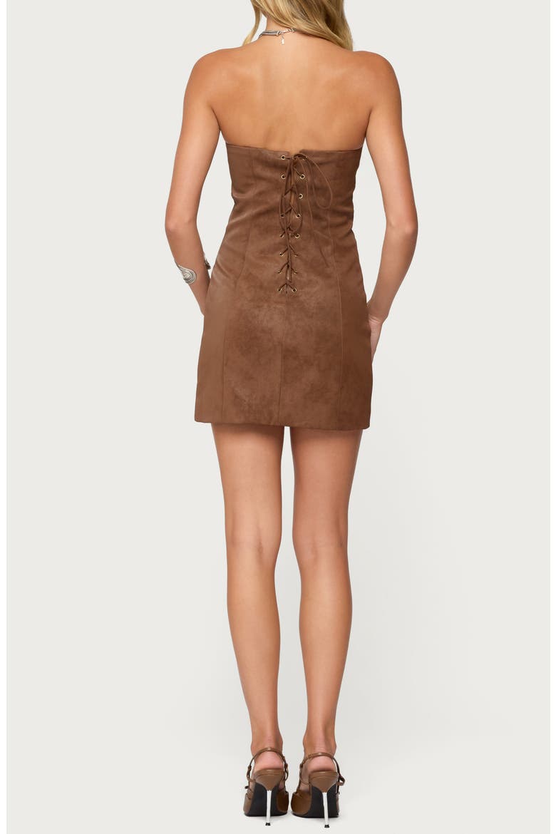 Carina Strapless Faux Suede Minidress, Alternate, color, BROWN