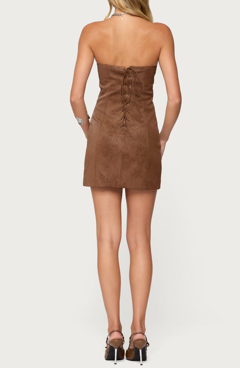 EDIKTED Carina Strapless Faux Suede Minidress, Alternate, color, Brown