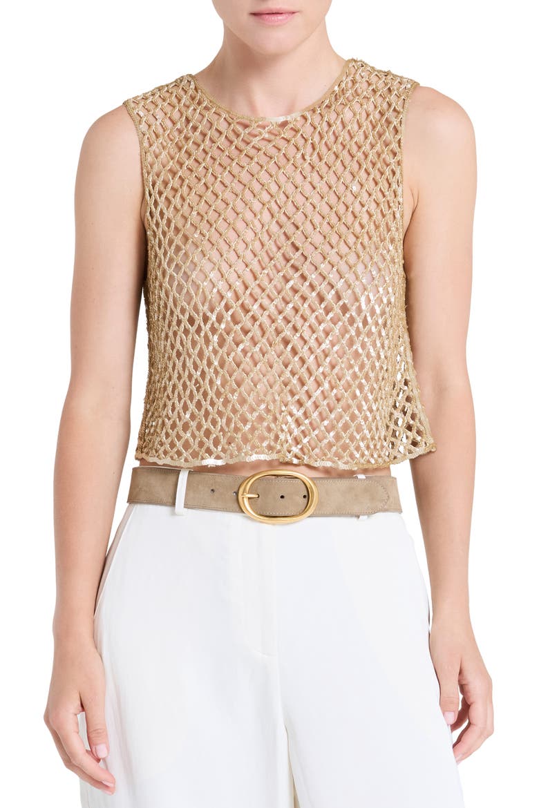 Sequined Open Stitch Muscle Tee, Main, color, OLIVE GREY