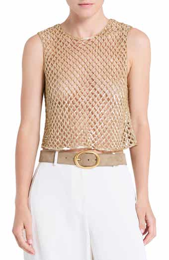 Sequined Open Stitch Muscle Tee