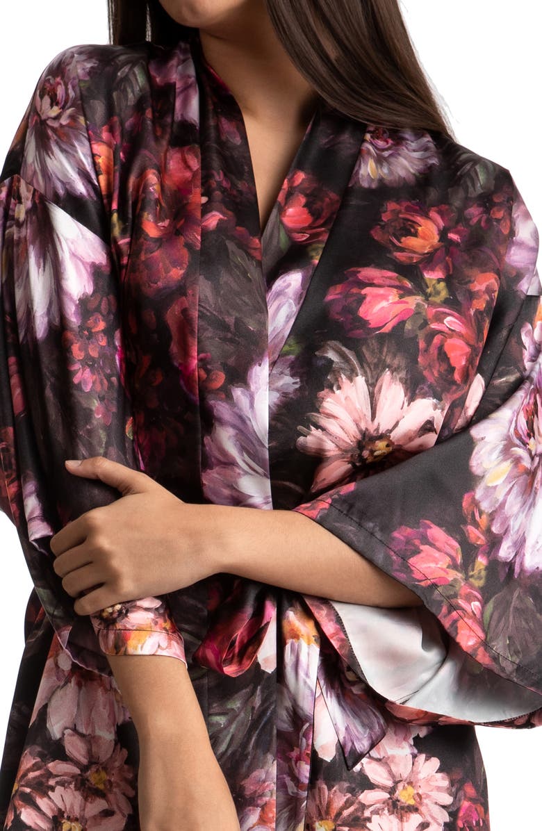 Midnight Bakery Floral Satin Wrap, Alternate, color, Black