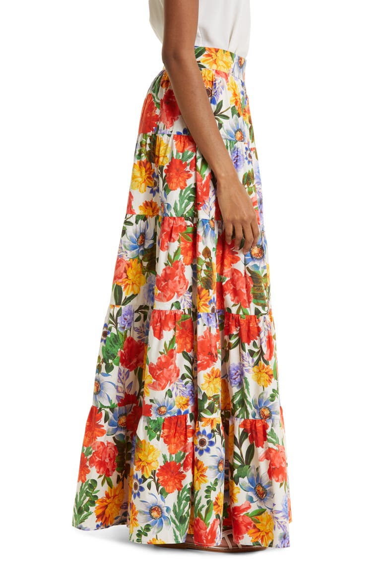 Nathali Floral Cotton Maxi Skirt, Alternate, color, EGRET BLOSSOMS
