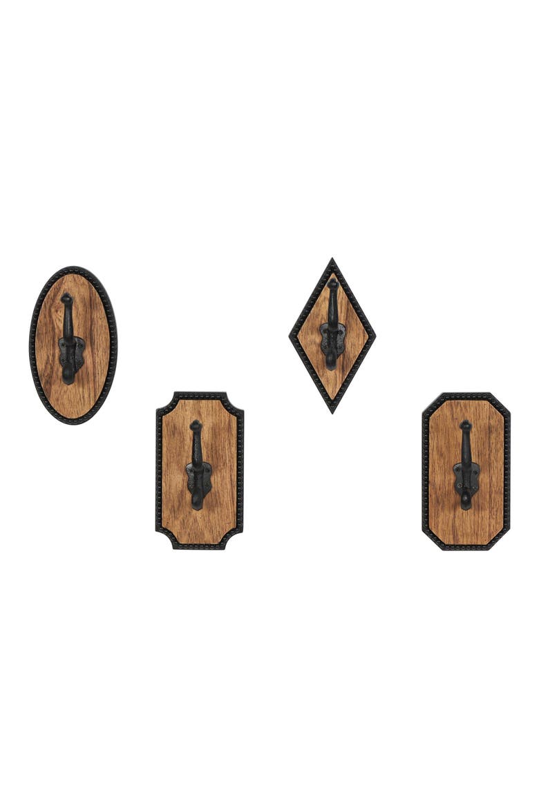 Farm House Set of 4 Wall Hooks, Alternate, color, BROWN