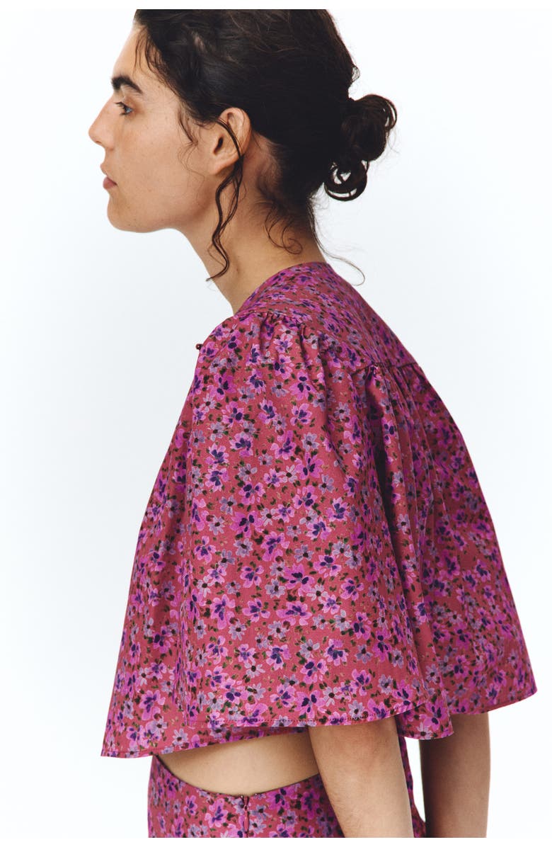 H&M Short cotton blouse, Main, color, Dark Pink/Floral