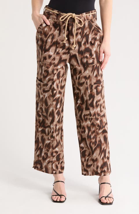 Belted Cargo Crop Straight Leg Pants