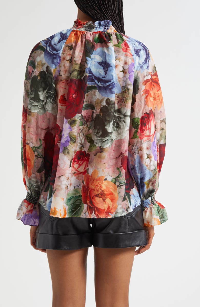 Alice + Olivia Norah Ruffle Cotton & Silk Peasant Top, Alternate, color, Storm Floral