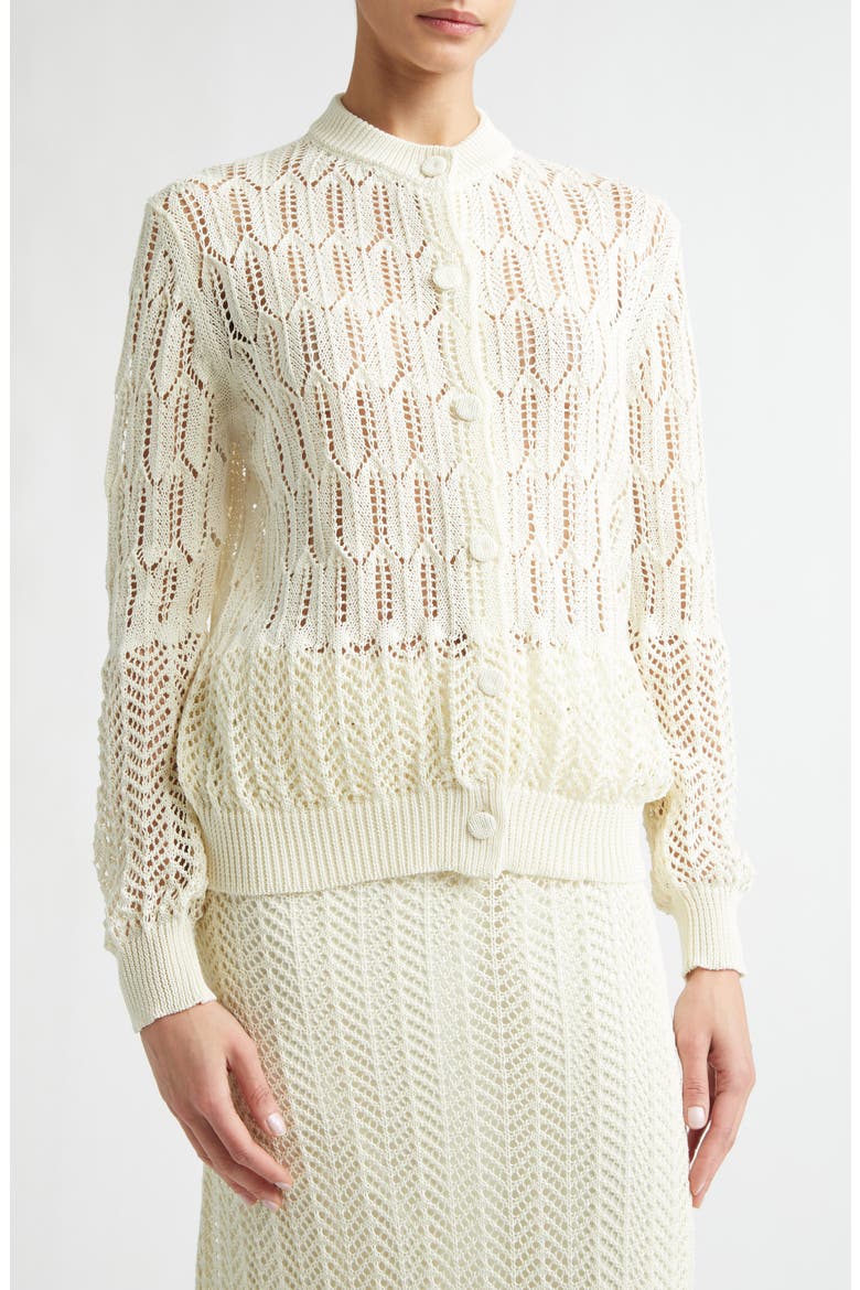 Pointelle Knit Cotton Cardigan, Alternate, color, EGGSHELL
