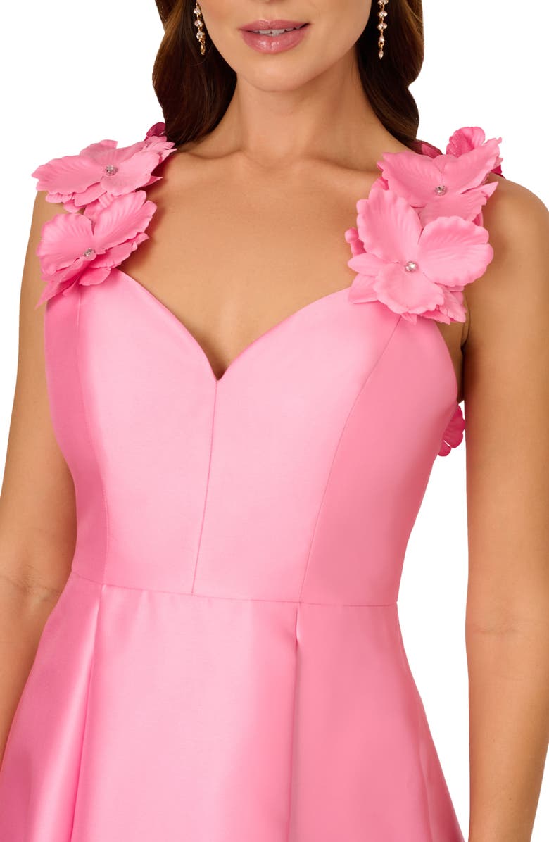 Adrianna Papell Floral Appliqué Pleated Mikado Cocktail Dress, Alternate, color, 