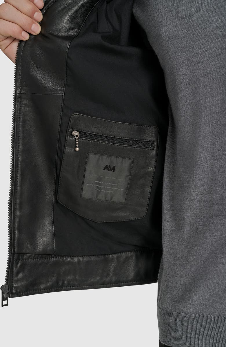 Andrew Marc Fine Grain Lambskin Leather Bomber Jacket, Alternate, color, Black