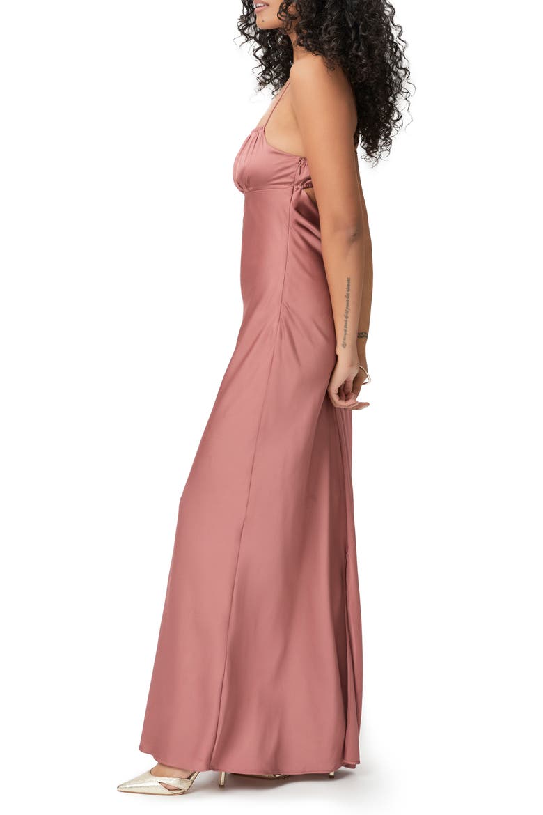 Miren Ruched Bodice Satin Midi Dress, Alternate, color, DESERT DUSK