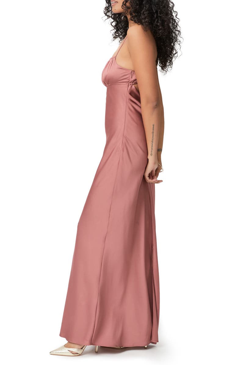 PAIGE Miren Ruched Bodice Satin Midi Dress, Alternate, color, 