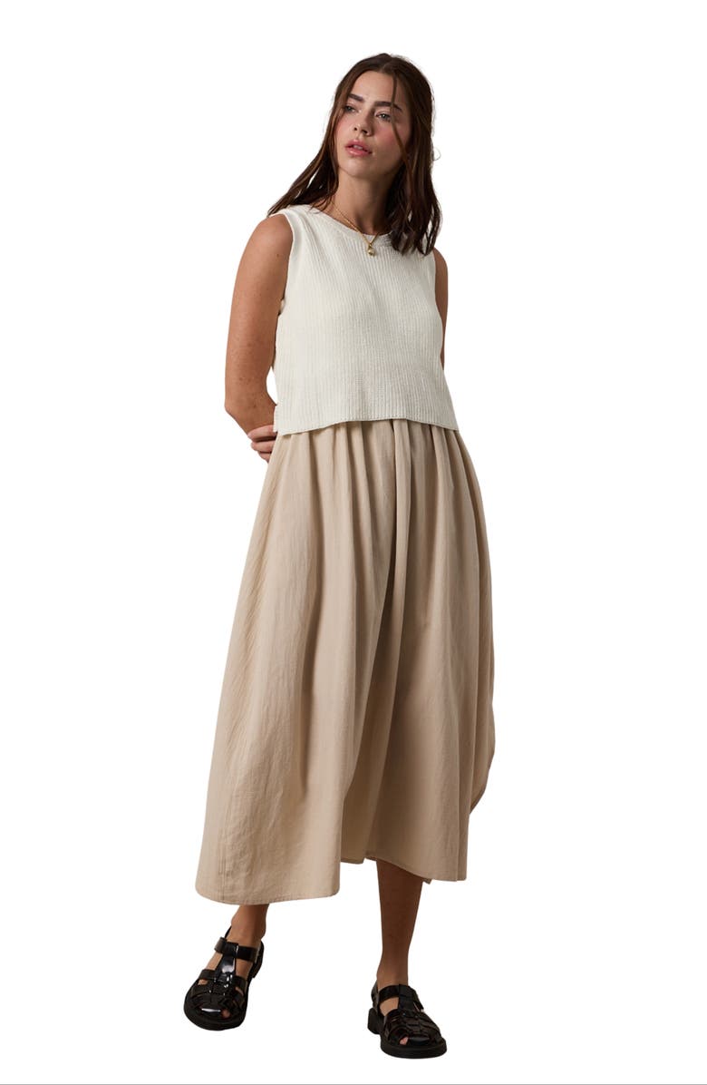 WISHLIST Mixed Media Midi Dress, Alternate, color, Off White/ Taupe