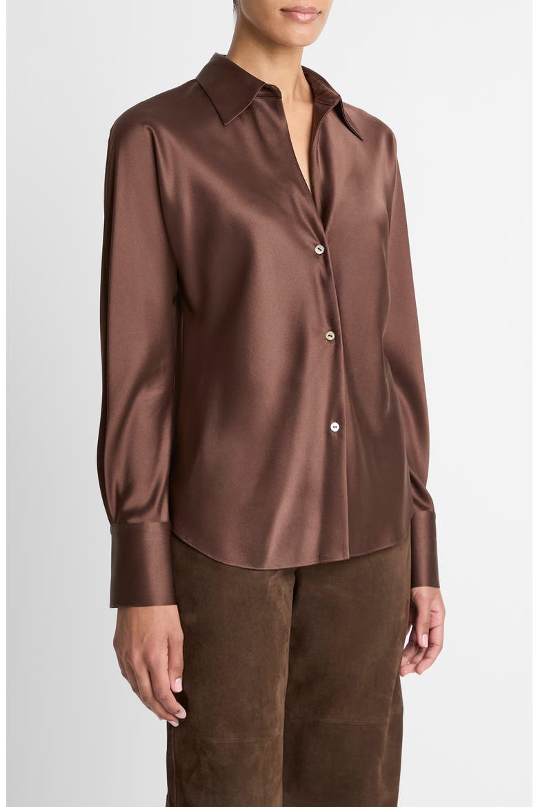Silk Button-Up Shirt, Alternate, color, ESPRESSO
