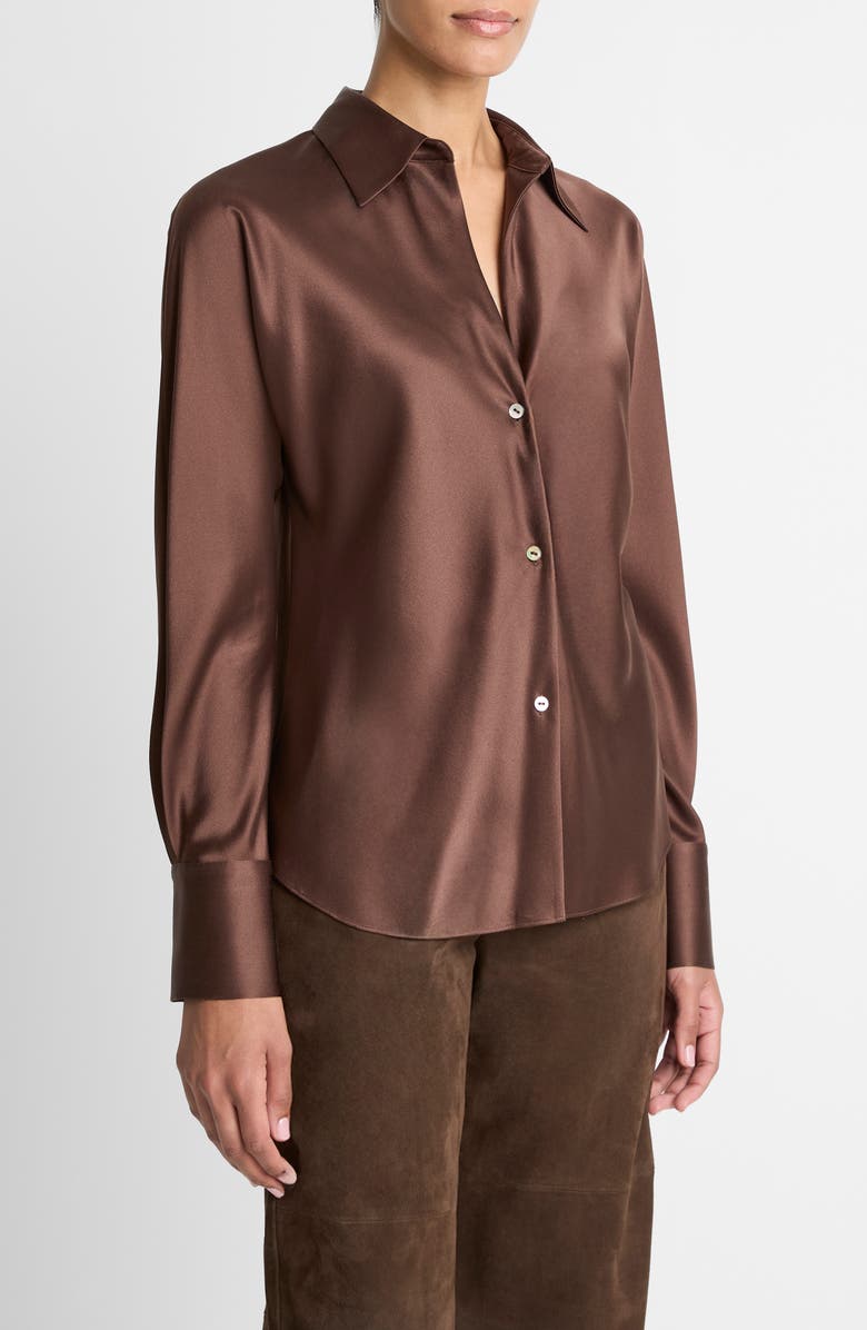 Vince Silk Button-Up Shirt, Alternate, color, Espresso