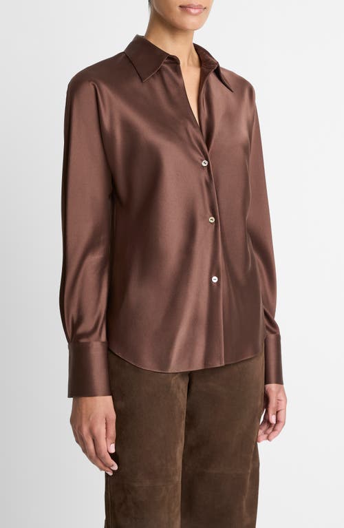 Vince Silk Button-up Shirt In Brown