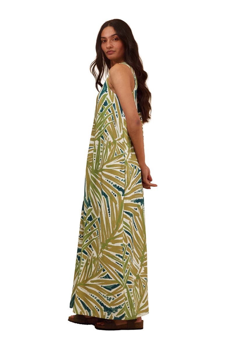 Celtic & Co. Sleeveless V-Neck Linen Maxi Dress, Alternate, color, Palm Print