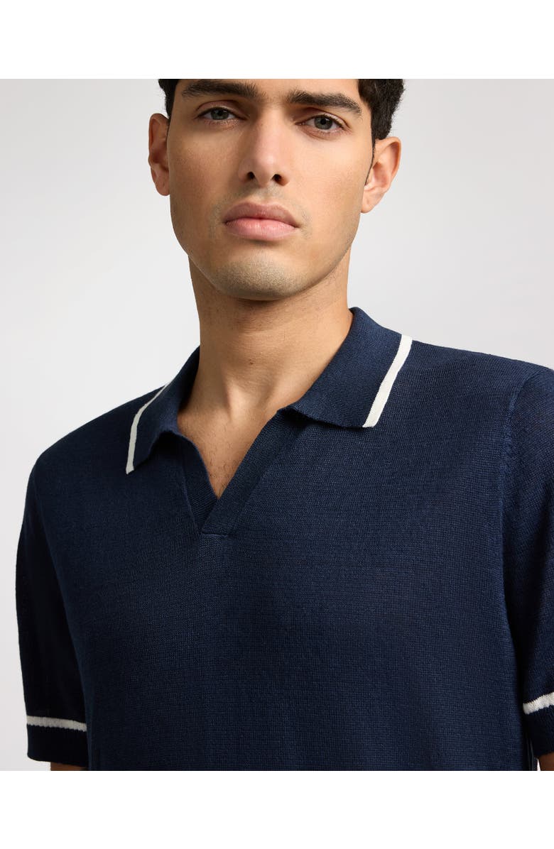 Onia Linen Johnny Collar Polo Sweater, Alternate, color, Midnight
