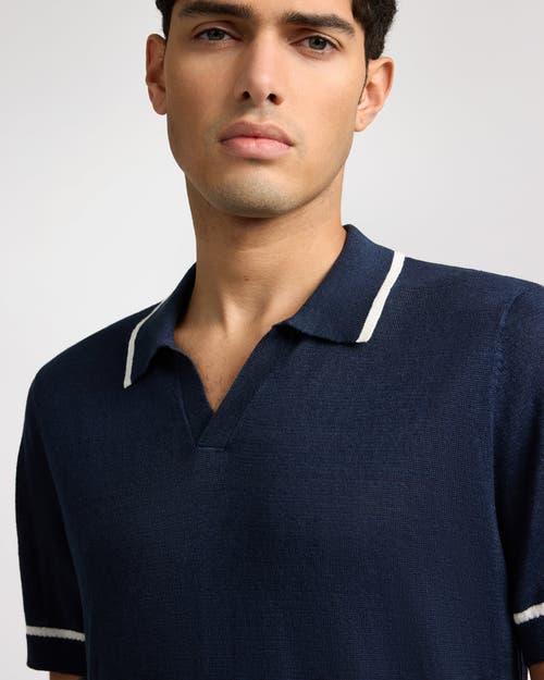 Onia Linen Johnny Collar Polo Sweater In Blue