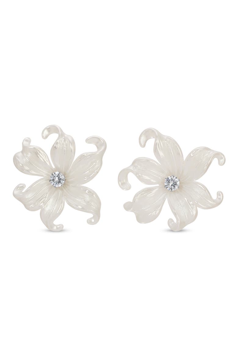 Dotty Pearlescent Flower CZ Earrings, Main, color, WHITE