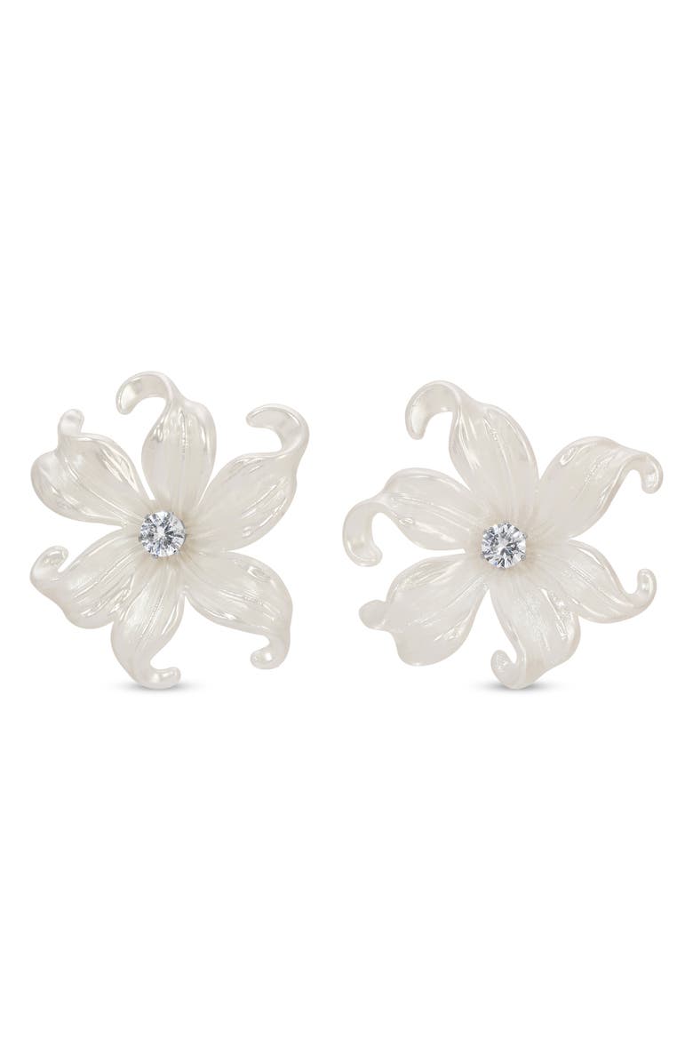 EYE CANDY LOS ANGELES Dotty Pearlescent Flower CZ Earrings, Main, color,