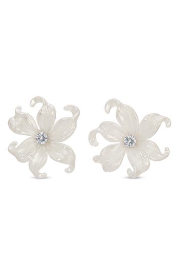Eye Candy Los Angeles Dotty Pearlescent Flower Cz Earrings In White