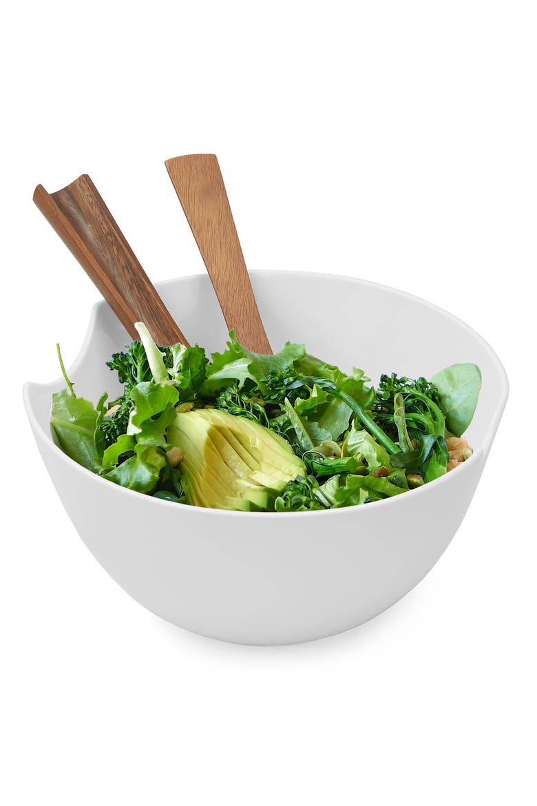 Quatro Salad Bowl with Servers, Alternate, color, ACACIA/ BONE