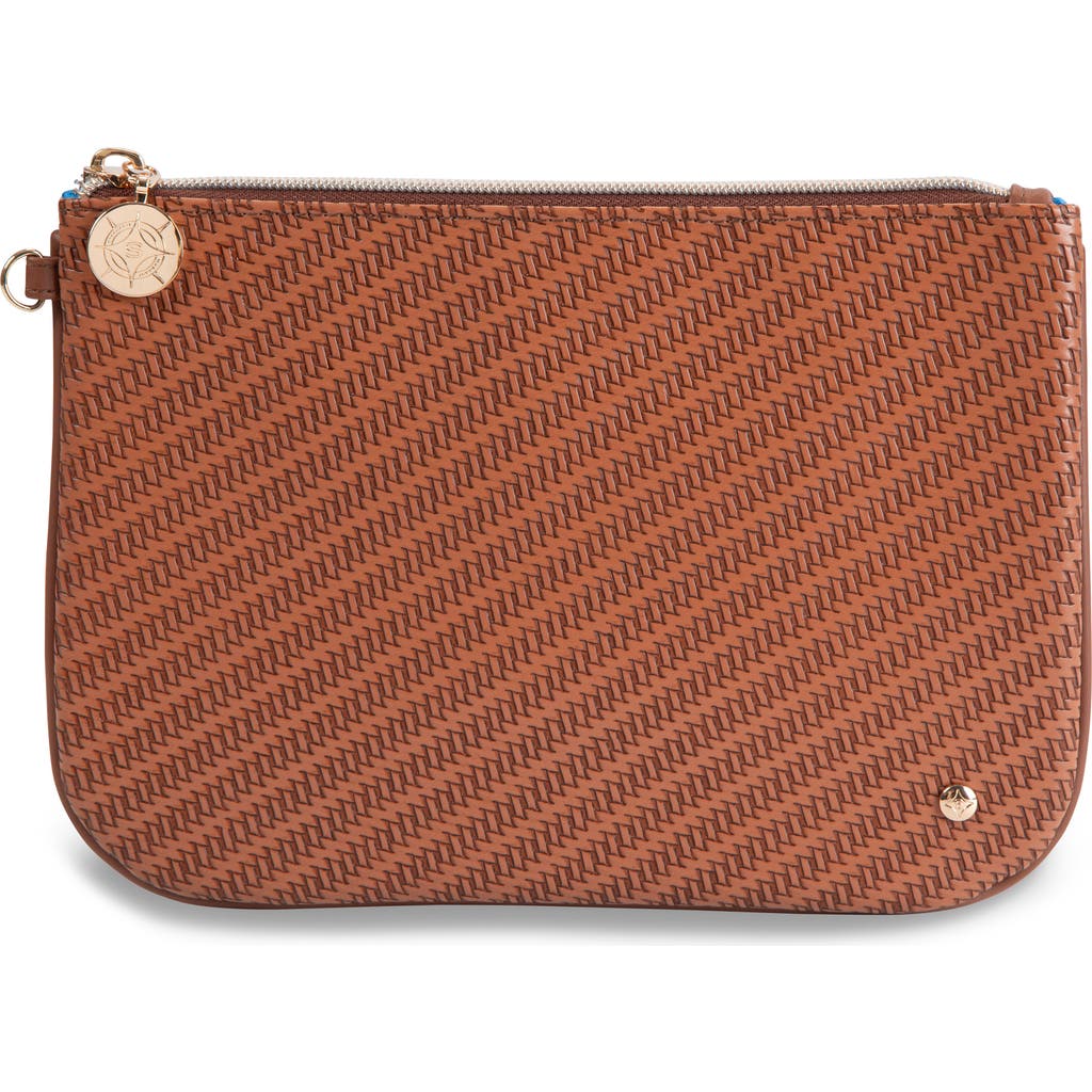 Stephanie Johnson Rosewood Cognac Aria Large Flat Cosmetics Pouch In Beige