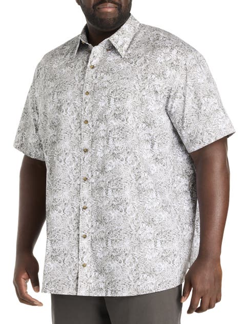 Big & Tall Easy-Care Leaf Print Sport Shirt