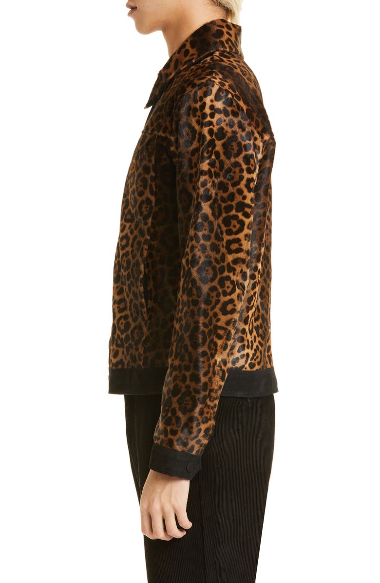 AMI PARIS Leopard Print Genuine Calf Hair Snap-Up Jacket, Alternate, color,
