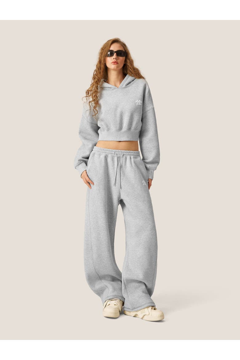 Cloud Essential Fleece Cropped Pullover Hoodie Set, Main, color, Grey