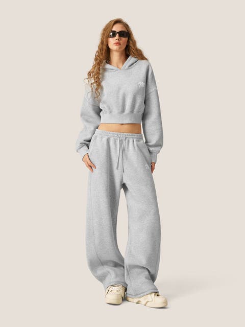 Cloud Essential Fleece Cropped Pullover Hoodie Set