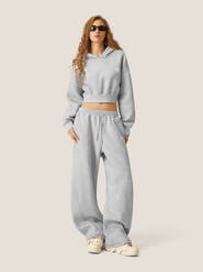 AELFRIC EDEN Cloud Essential Fleece Cropped Pullover Hoodie Set