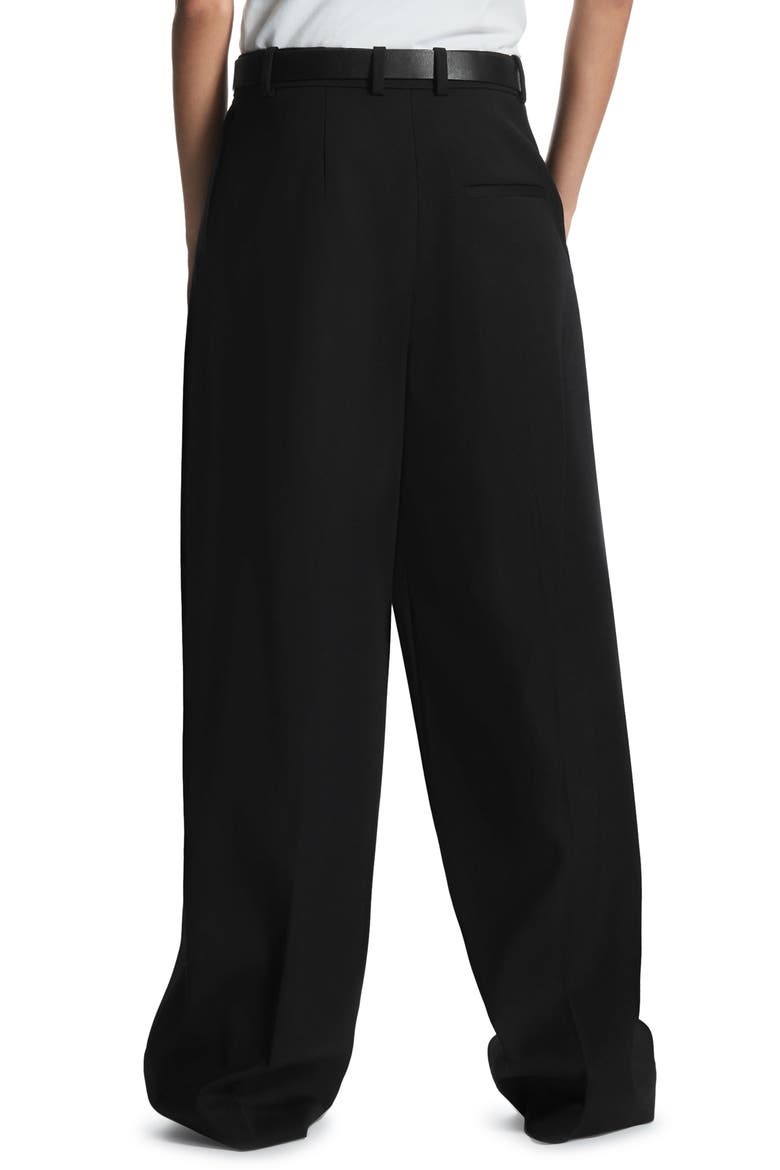 Double Pleat Wool Trousers, Alternate, color, BLACK