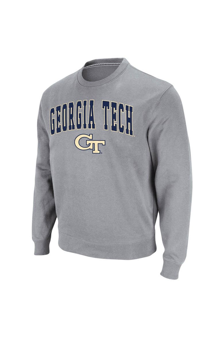 Men's Colosseum Heathered Gray Georgia Tech Yellow Jackets Arch & Logo Tackle Twill Pullover Sweatshirt, Alternate, color, Heather Gray