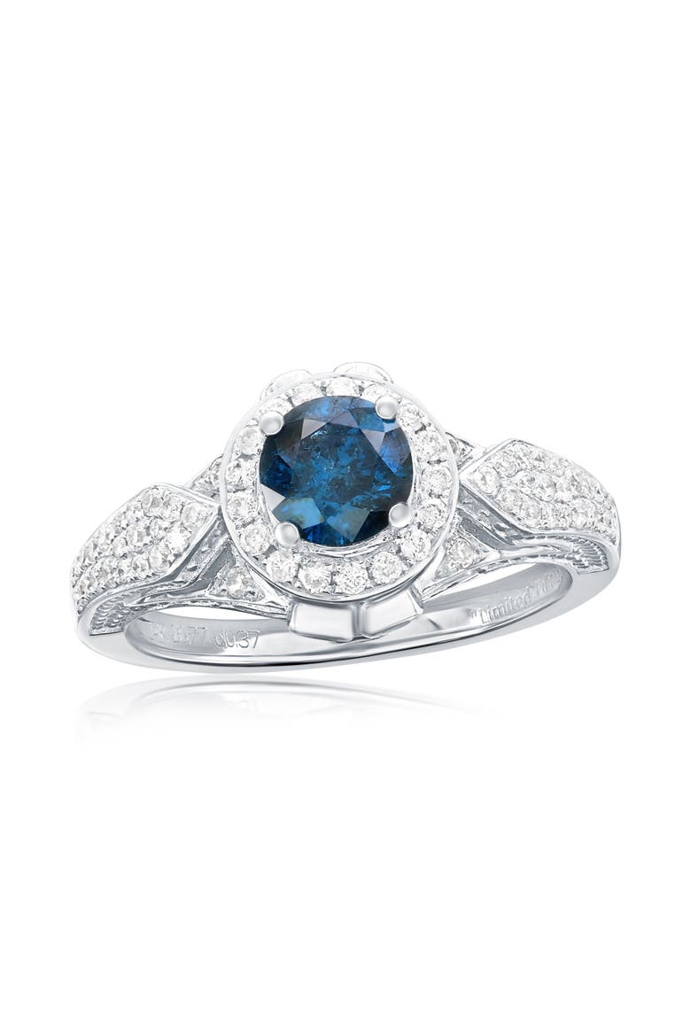 14K White Gold 0.77ct Blue Diamond & 0.37cttw Diamond Ring, Main, color, White Gold