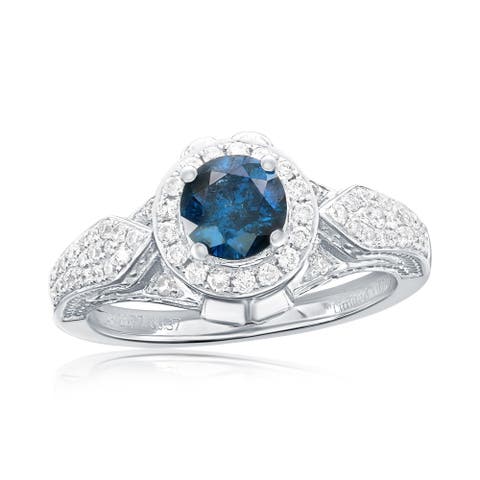 14K White Gold 0.77ct Blue Diamond & 0.37cttw Diamond Ring