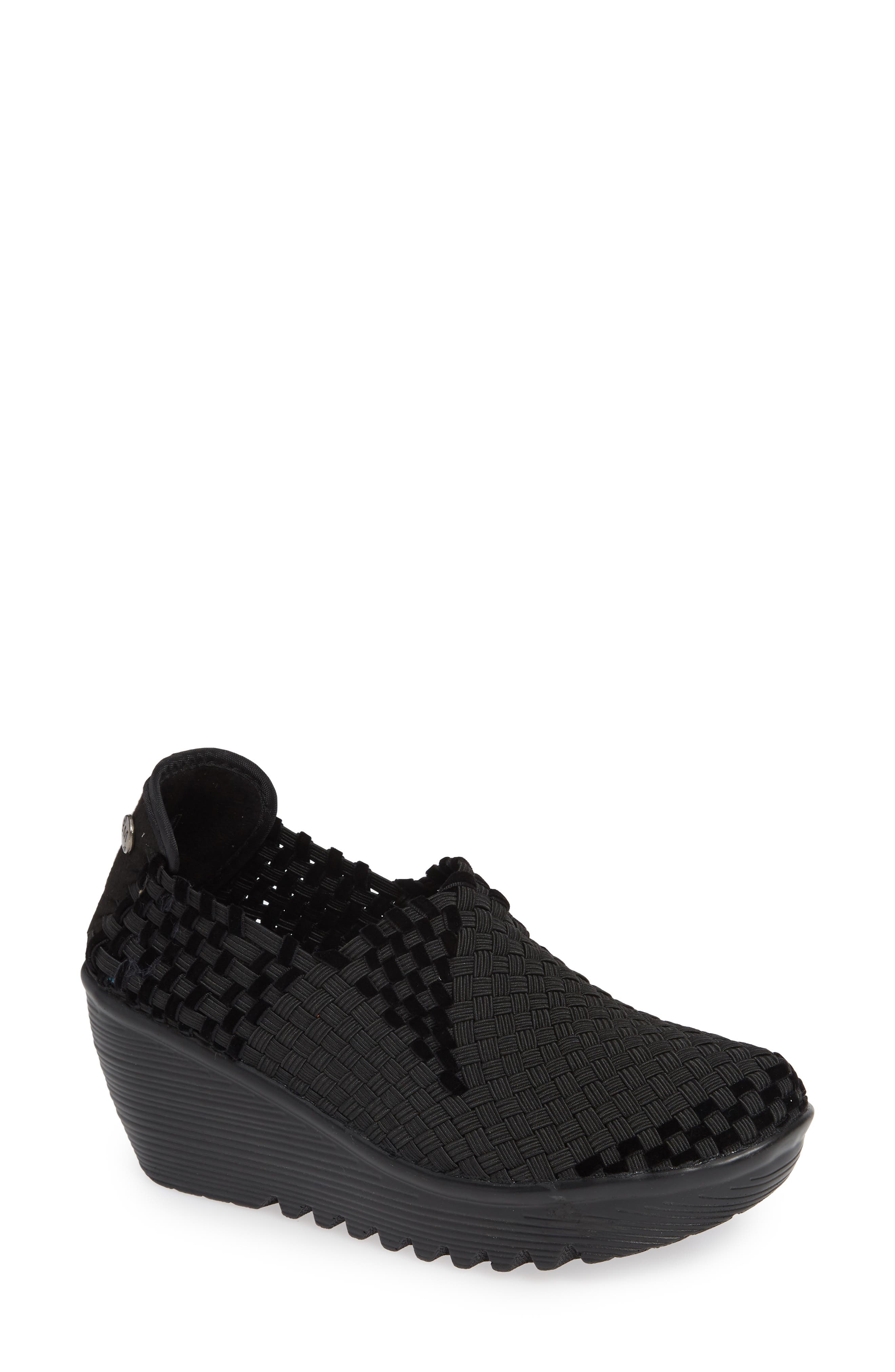 'Gem' Wedge, Main, color, BLACK/ BLACK VELVET FABRIC