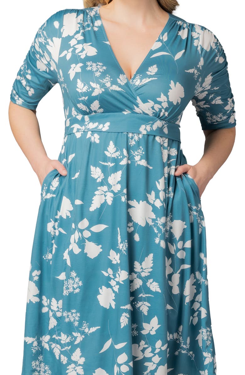 Kiyonna Gabriella Print Jersey A-Line Dress, Alternate, color, Aqua Blooms
