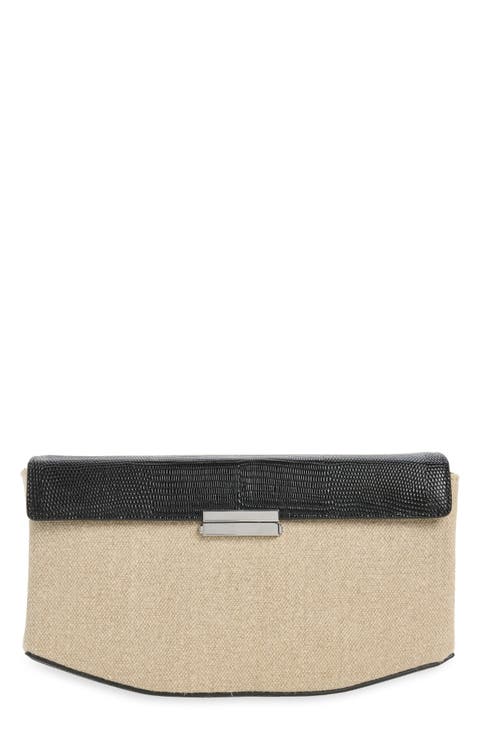 Clip Canvas & Lizard Embossed Leather Top Handle Bag