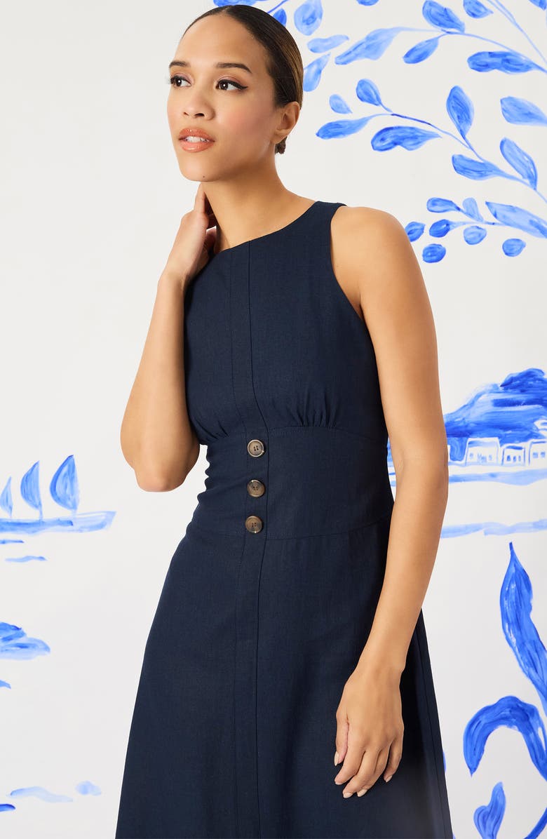 Maggy London Sleeveless Linen Blend Fit & Flare Dress, Alternate, color, Navy Blazer