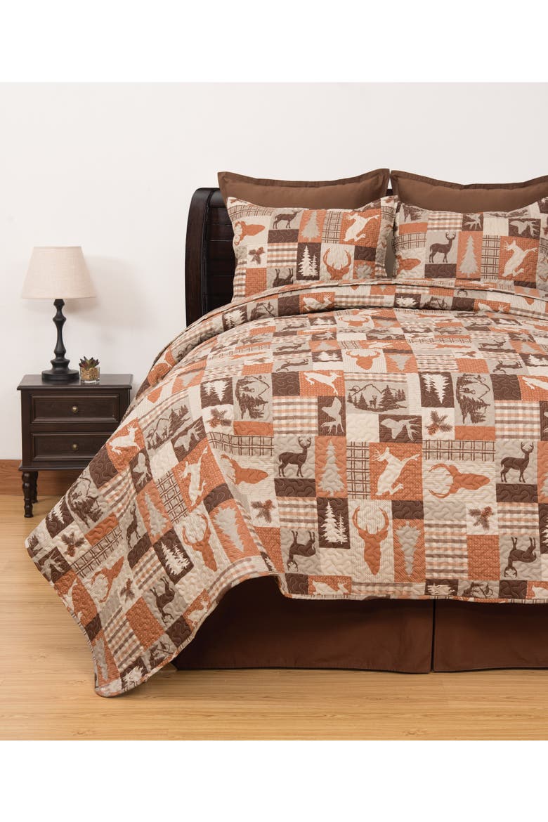 Buck Ridge Trail Rustic Lodge Quilt Set - Reversible and Machine Washable, Alternate, color, Brown