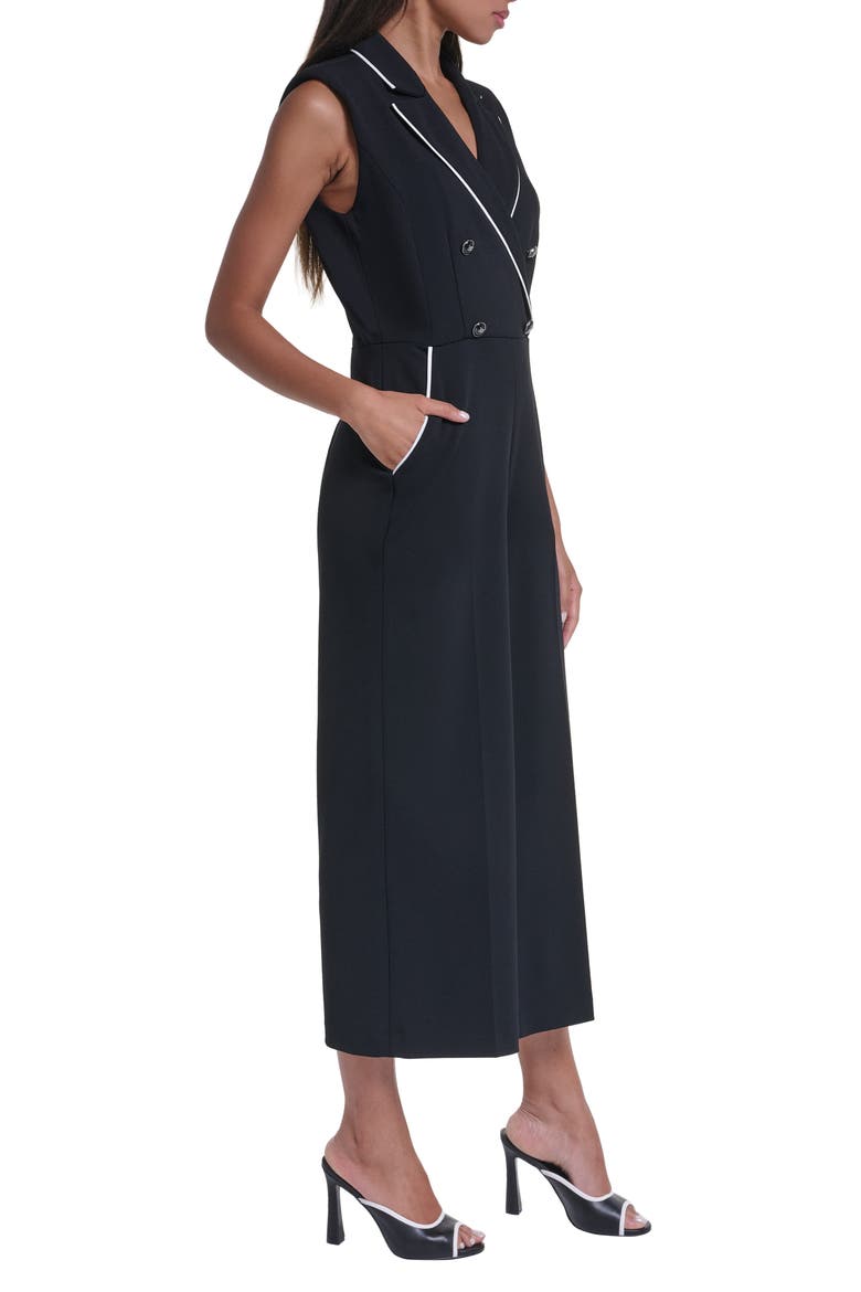 Contrast Piping Detail Scuba Crepe Jumpsuit, Alternate, color, BLACK/ SOFT WHITE