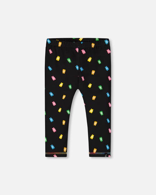 DEUX PAR DEUX DEUX PAR DEUX LITTLE GIRL'S PRINTED CAPRI LEGGING BLACK AND MULTICOLORED GUMMIES