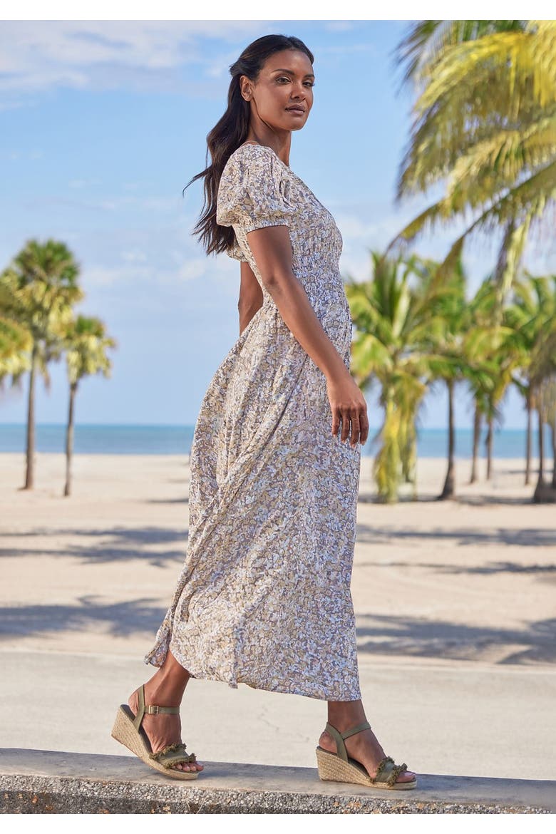 Floral Print Maxi Dress, Alternate, color, Grey Multi