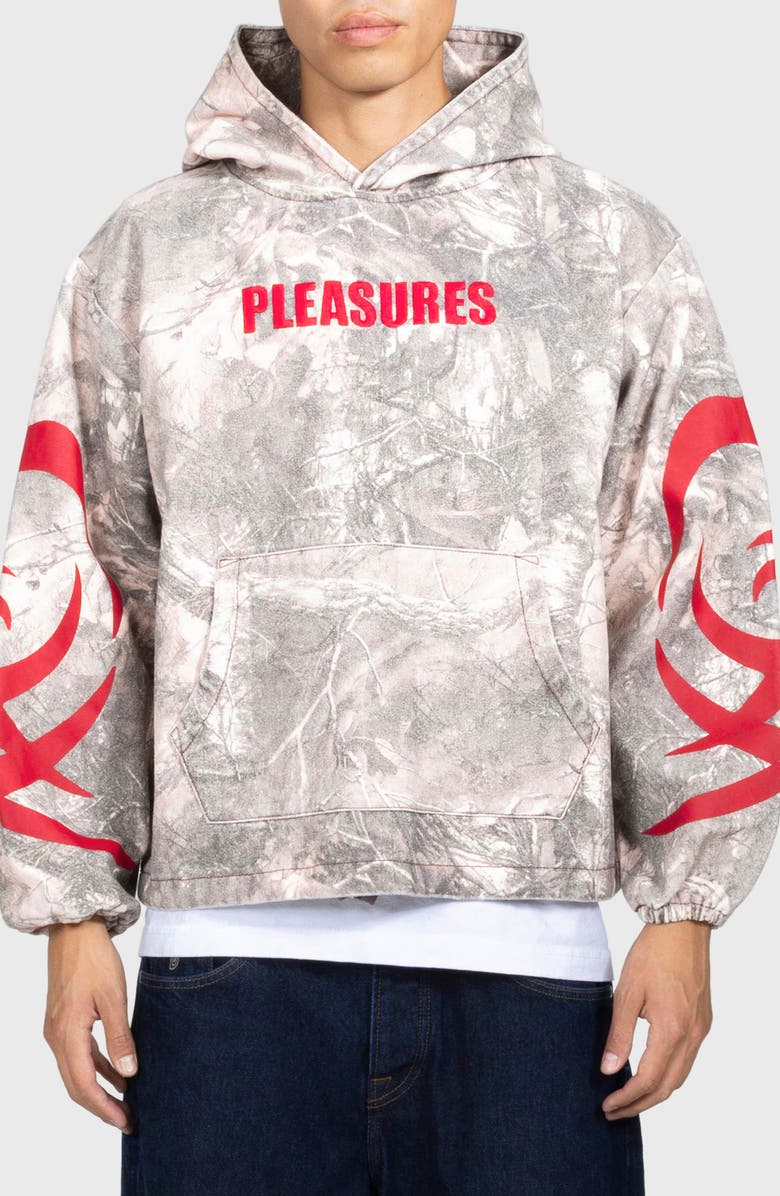 PLEASURES Hunt Oversize Camo Cotton Canvas Hoodie, Main, color, Camo