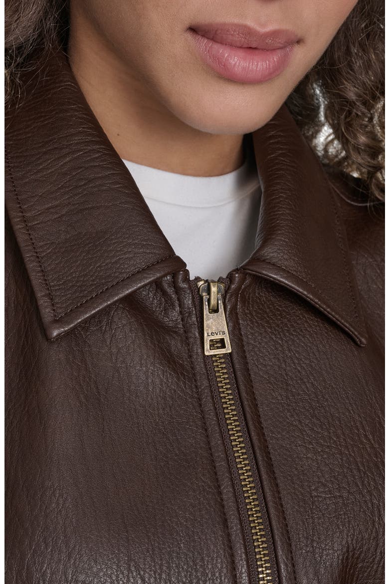 Faux Leather Bomber Jacket, Alternate, color, DARK BROWN