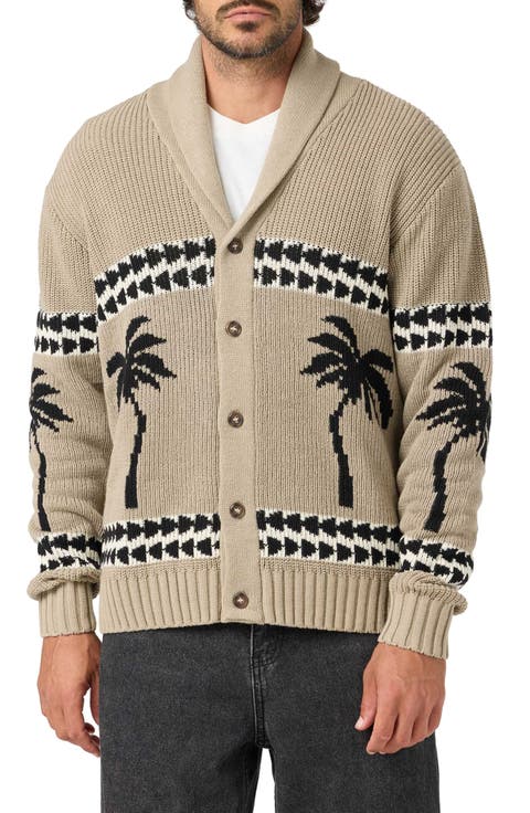 Mirrored Palms Cotton Blend Cardigan