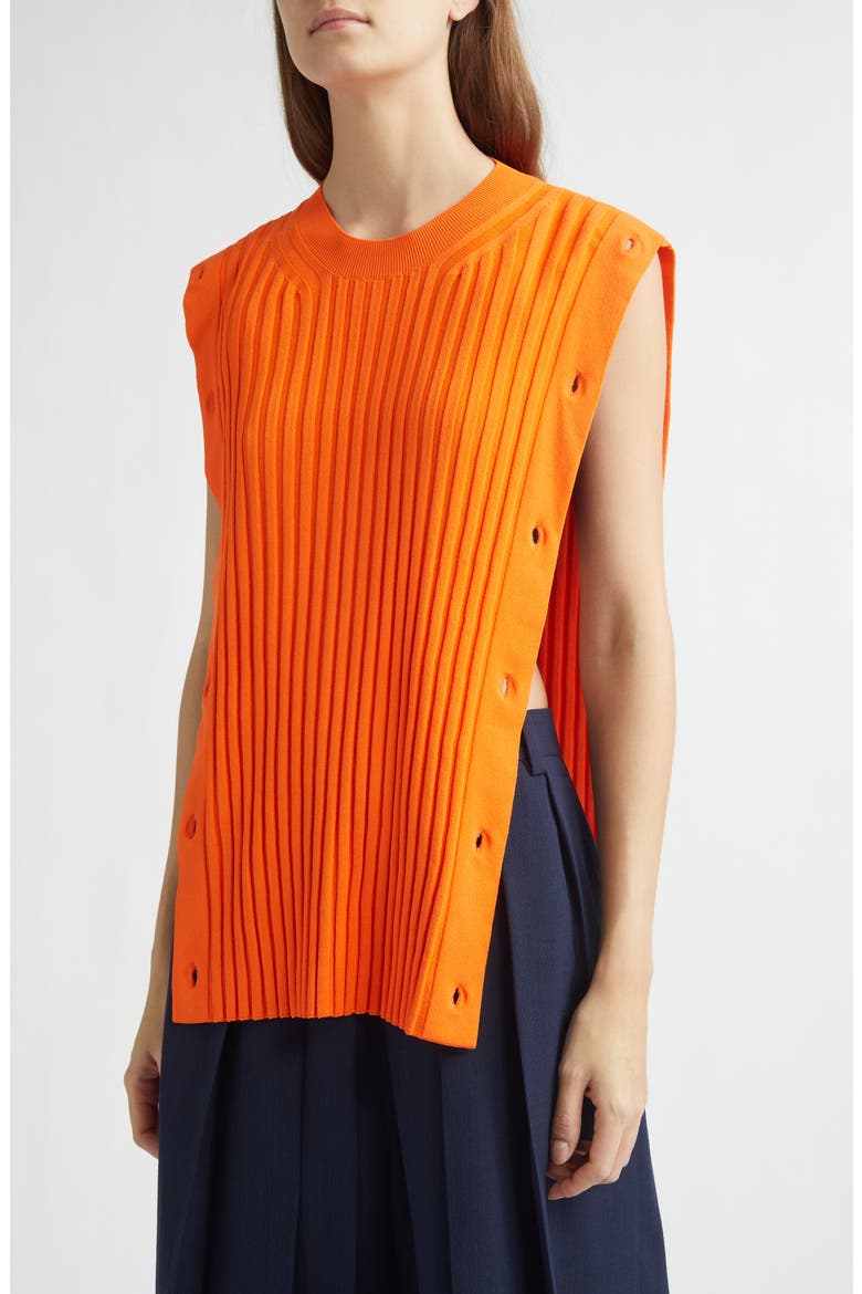 Button Detail Rib Crewneck Sweater, Alternate, color, SUNRISE ORANGE